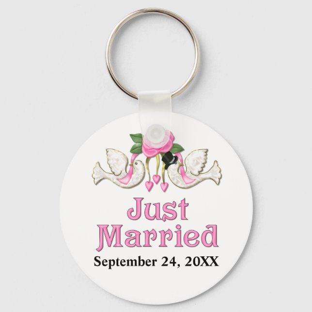 Dove & Rose - Just Married T-shirt Key Ring (Front)