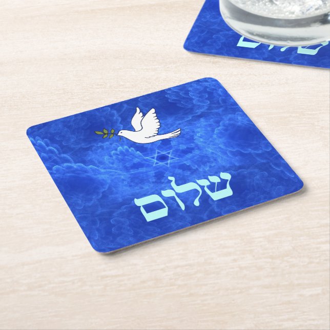 Dove - Shalom Square Paper Coaster (Angled)