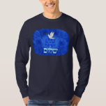 Dove - Shalom T-Shirt<br><div class="desc">Features "shalom" (Hebrew "peace") and a dove carrying a bit of olive branch in its beak on a nice blue and white fractal background which is reminiscent of birds wings. The background image as well as the dove and Hebrew text are independent elements allowing for them all to be sized,...</div>