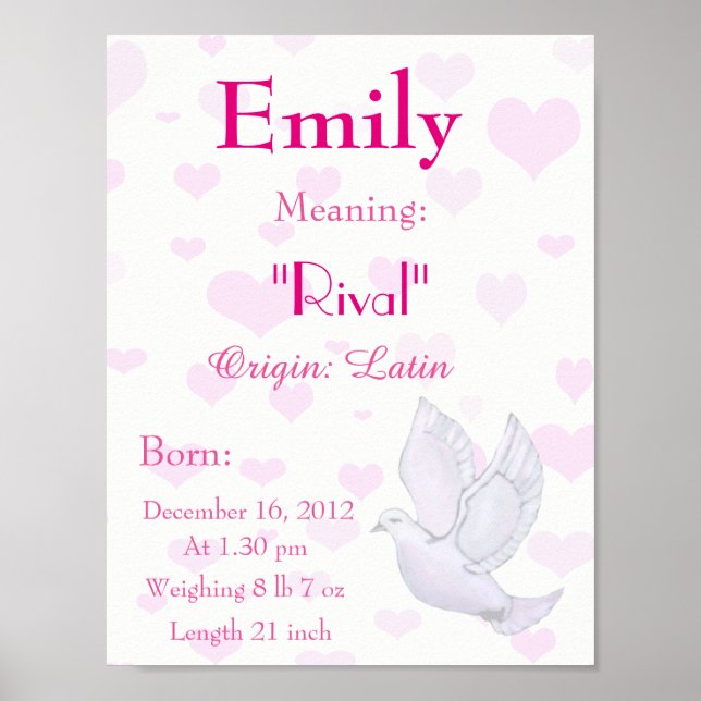 Dove themed Name meaning keepsake nursery Poster (Front)