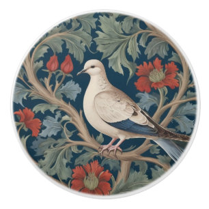 Dove William Morris style Left facing Bird Ceramic Knob