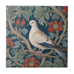 Dove William Morris style Left facing Bird Ceramic Tile
