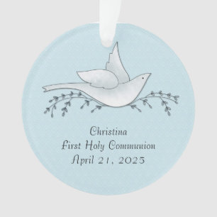 Dove with Branches, Blue, First Communion Ornament