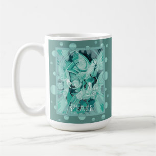 Dove With Celtic Peace Text In Aqua Tones Coffee Mug