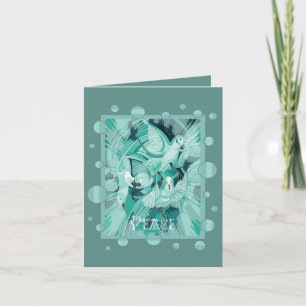 Dove With Celtic Peace Text In Aqua Tones Holiday Card