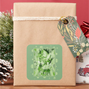 Dove With Celtic Peace Text In Green Tones Square Sticker