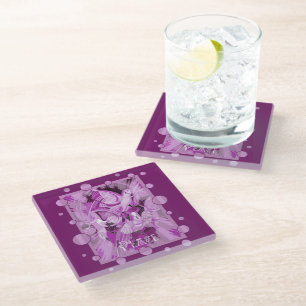 Dove With Celtic Peace Text In Lilac Tones Glass Coaster