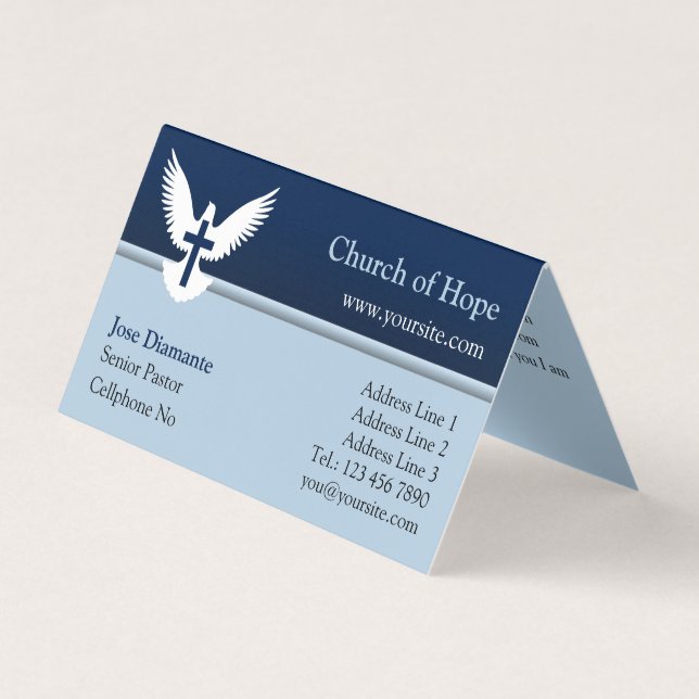 Dove with Cross Blue Folded Business Card (Front)