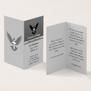 Dove with Cross Grey Vertical Folded Business Card