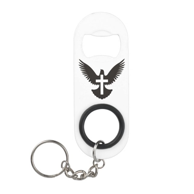 Dove with Cross Keychain Bottle Opener (Front)