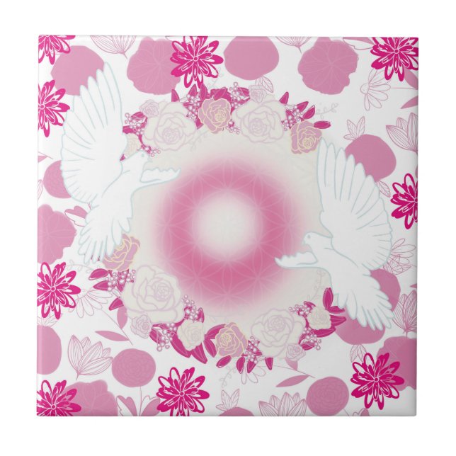 dove with flower ceramic tile (Front)
