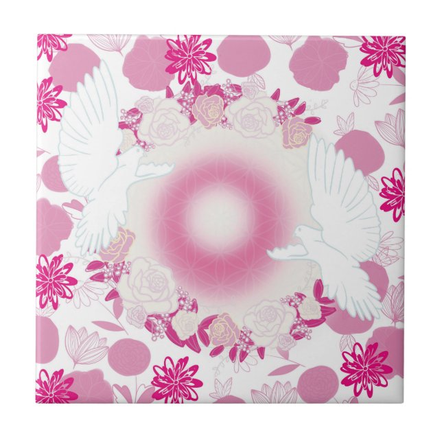 dove with flowers ceramic tile (Front)