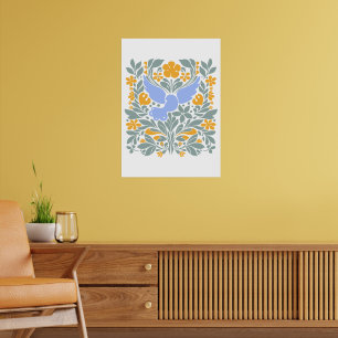 Dove with Flowers in folk style Modern Shapes Poster