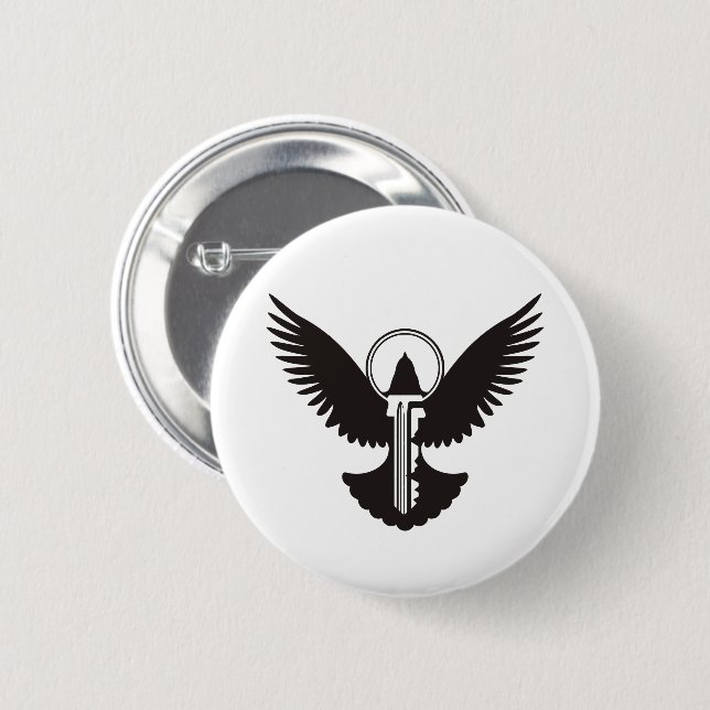 Dove with Key 6 Cm Round Badge (Front & Back)