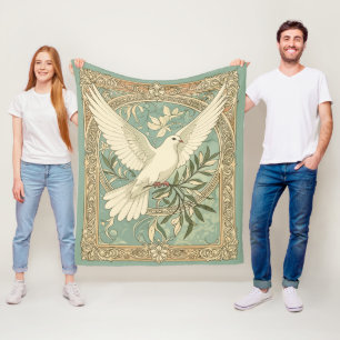 Dove With Olive Branch Christmas Design Fleece Blanket