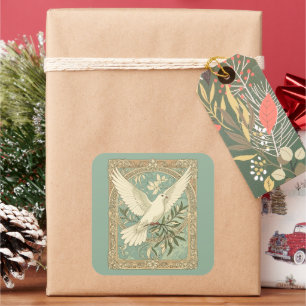 Dove With Olive Branch Christmas Design Square Sticker