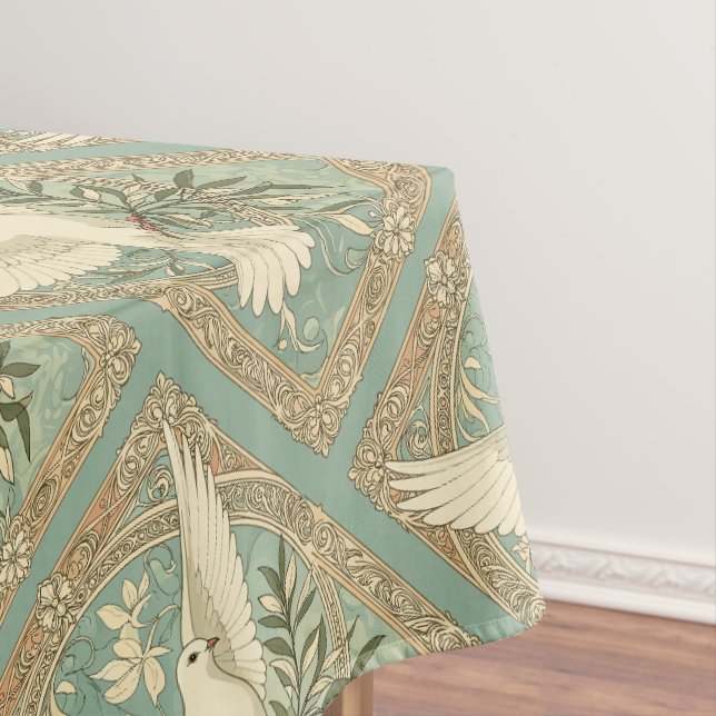 Dove With Olive Branch Christmas Design Tablecloth (In Situ)