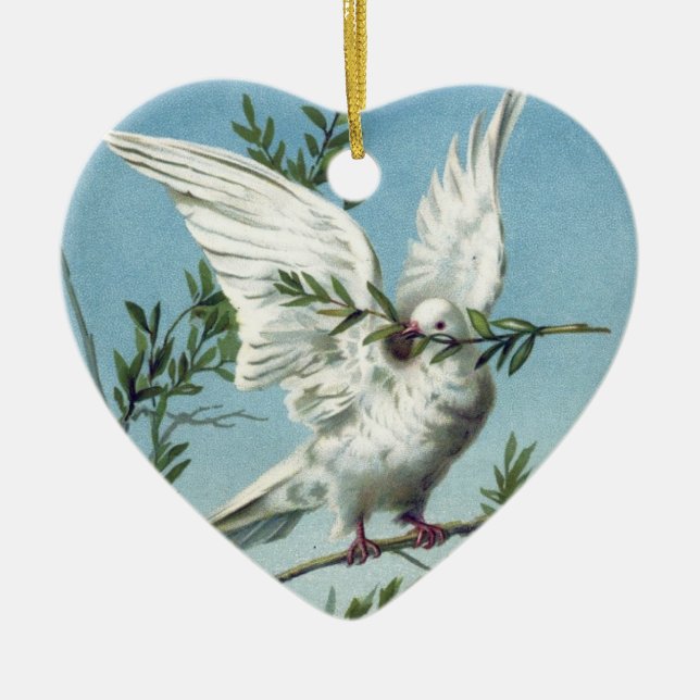 Dove with Olive Branch - Heart Ornament (Front)