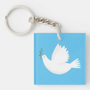 Dove with olive branch key ring