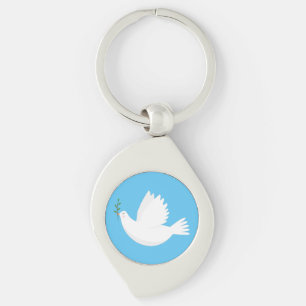 Dove with olive branch key ring