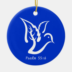 Dove with Olive Branch & Psalm 55:6 Quote Ceramic Ornament