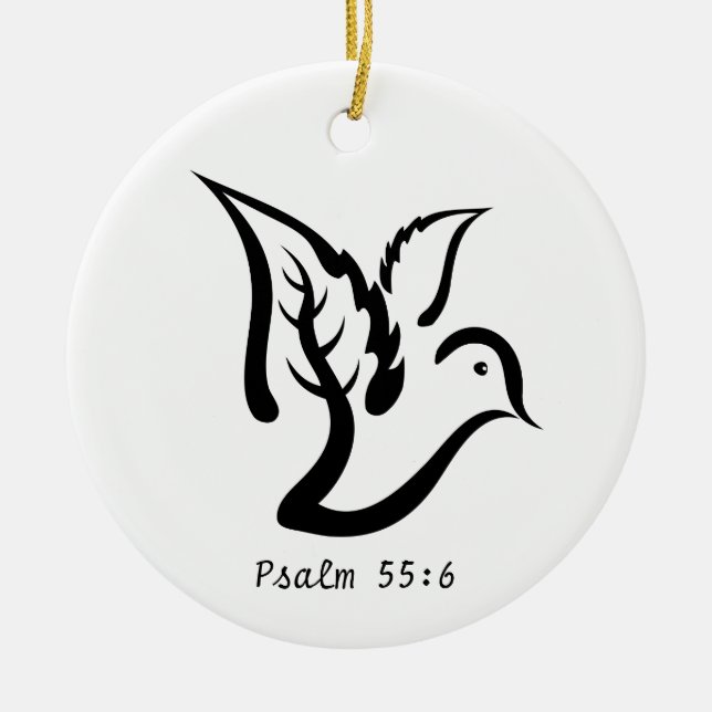 Dove with Olive Branch & Psalm 55:6 Quote Ceramic Tree Decoration (Front)