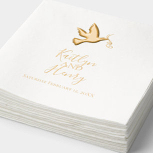 Dove with two ribbons modern wedding foil napkins