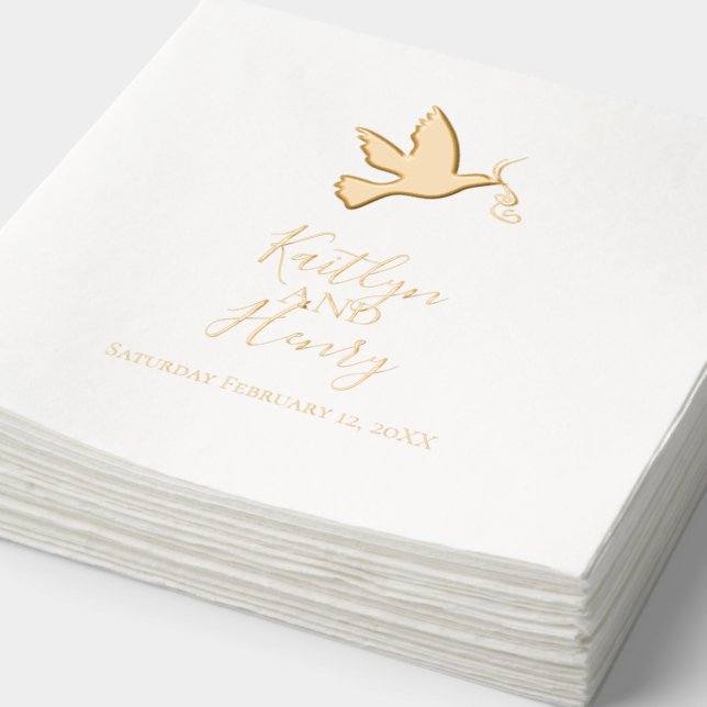 Dove with two ribbons modern wedding foil napkins (Detail)