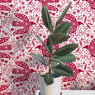 Doves and Flowers Red and White Bird Art Wallpaper