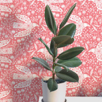 Doves and Flowers White on Coral Bird Art