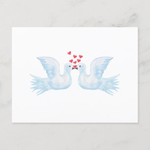 doves and hearts watercolor postcard