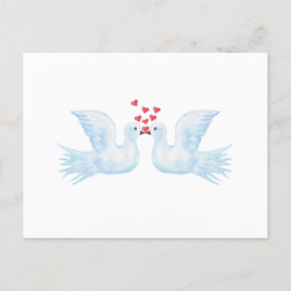 doves and hearts watercolor postcard