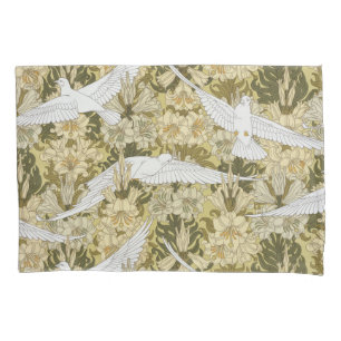 Doves and Lilies,Floral & Birds Art Nouveau Pillowcase