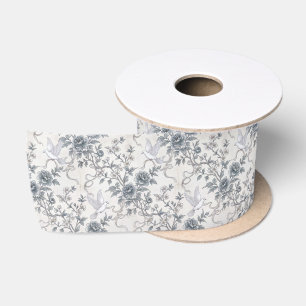 Doves and Peony Flowers with Ribbons Satin Ribbon