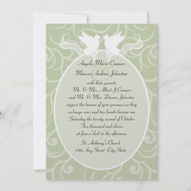 Doves and Ribbon/ Wedding Invitation (Front)
