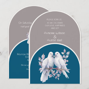 Doves and Rings Light Grey and Ocean Blue Arches Invitation