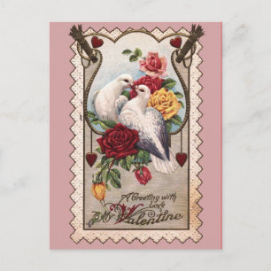 Doves and Roses on Pink Victorian Valentine Card