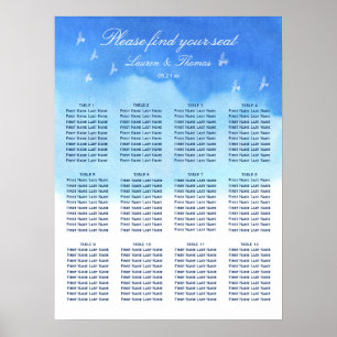 Doves & Blue Watercolour Wedding Seating Chart