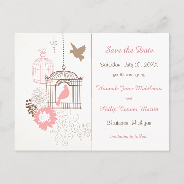 Doves & Cages - Save the Date Post Card (Front)