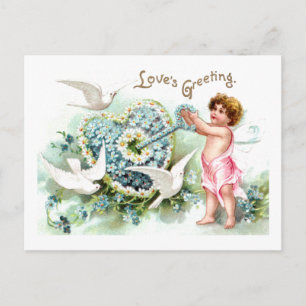 Doves, Cupid, Key and Heart Vintage Valentine Holiday Postcard