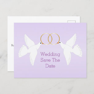 Doves Design Lilac Coloured Wedding Save The Date Announcement Postcard