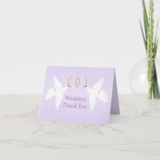 Doves Design Lilac Coloured Wedding Thank You Card