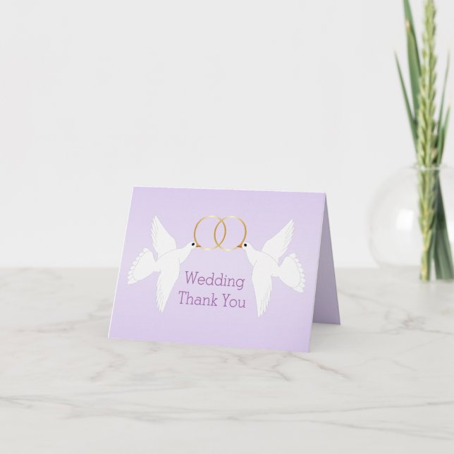 Doves Design Lilac Coloured Wedding Thank You Card (Front)