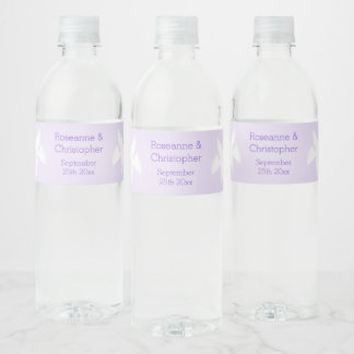 Doves Design Lilac Coloured Wedding Water Bottle Label