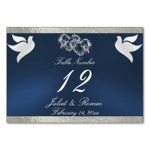 Doves & Heart - Blue/Silver Table Number