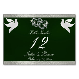 Doves & Heart - Emerald/Silver Table Number