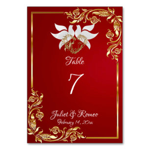 Doves, Heart & Gold Frame on Crimson Table Number