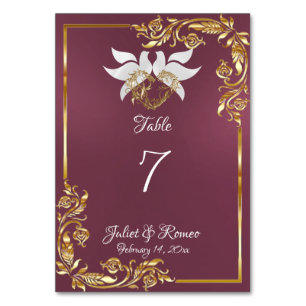 Doves, Heart & Gold Frame on Lavender Table Number