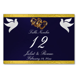 Doves & Heart - Navy Blue/Gold Table Number
