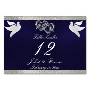 Doves & Heart - Navy Blue/Silver Table Number